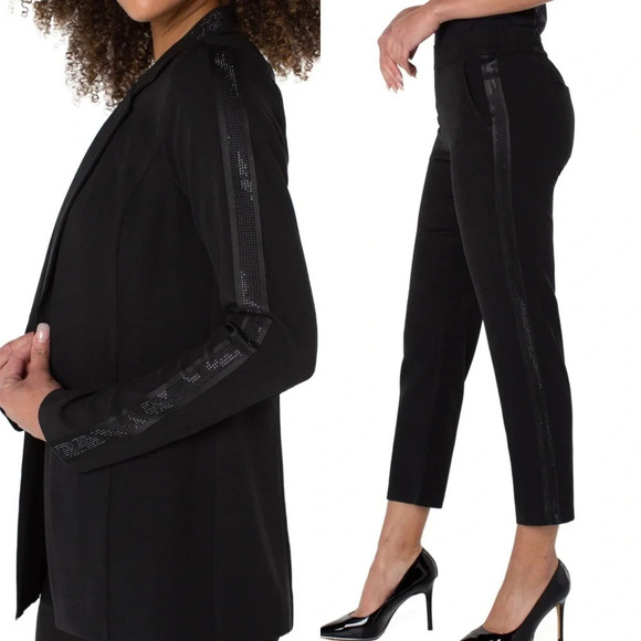 Liverpool Pantsuit Womens XS Black Blazer Set Rhinestone Office Career Sleek - Picture 1 of 14